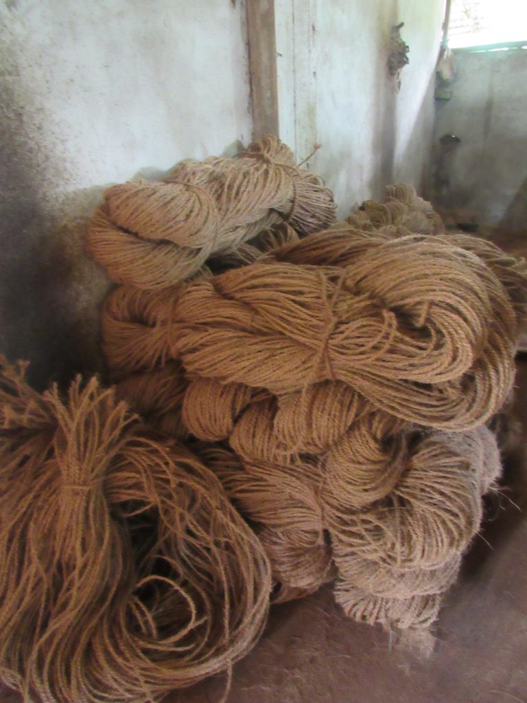 Final products from the hard work done in the coir mill