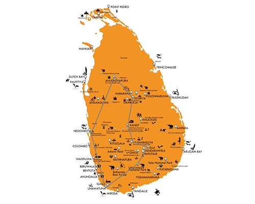 Reiseroute in Sri Lanka